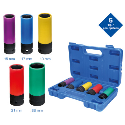 KS TOOLS Brilliant 1/2'' Alu-Felgen-Kraft-Stecknuss-Satz, 5-tlg 15,17,19, 21, 22 