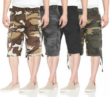 Men's Belted Cotton Military Army Twill Camo Utility Pocket Cargo Shorts