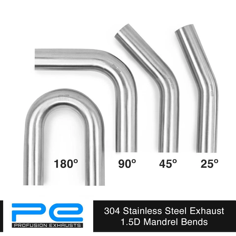 PROFUSION EXHAUSTS STAINLESS STEEL MANDREL EXHAUST BENDS TUBE ELBOWS 45 90 DEGREE 35MM OD -76MM OD