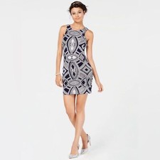 Speechless Juniors Bodycon Geometric Glitter Sleeveless Dress Navy White Size 0