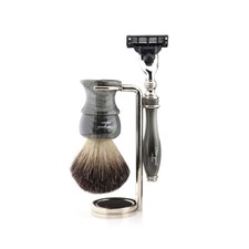 Badger Hair Shaving Brush  3 Edge Blade Razor Shaving Set with Stand for Men