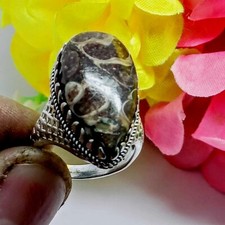 Natural Fossil Coral Gemstone Handmade Ring 925 Sterling Silver, Ring, All Size