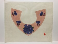 Vintage Hand-Painted Needlepoint Canvas  Floral  Purple Flowers  Ribbons