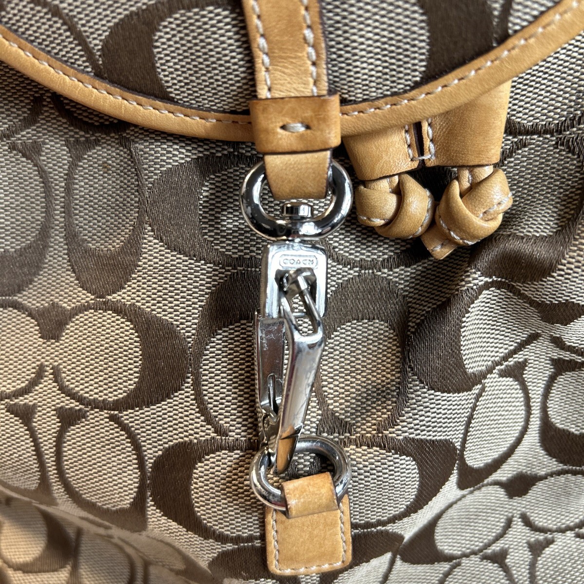 Authentic Coach Brown and Tan Backpack with Signature Design Vintage Coach Backpack Bag Signature Jacquard Brown Tan  main image 2