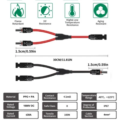 MARKENLOS PowMr 2 Paar Y Solarstecker Verteiler Buchse 2Fach Solarpanel Adapter Solarkabel