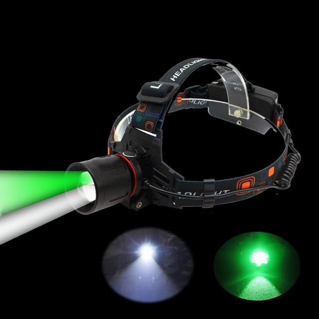 2 in 1 Dual LEDs Green + White Light Headlamps Outdoor Hunting Green