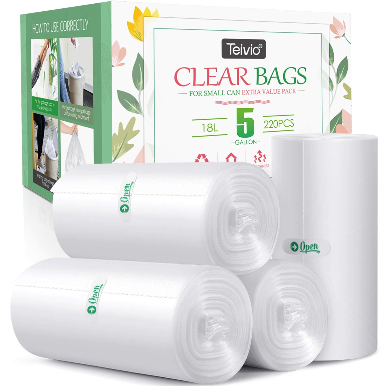 5 Gallon 220 Counts Strong Trash Bags Garbage Bags by , Bin Liners, for bathr...