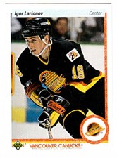 1990-91 UPPER DECK #128 IGOR LARIONOV (RC) Rookie Vancouver Canucks Hockey Card