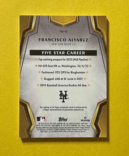 Topps Five Star Francisco Álvarez 2024 automático/50 #FSA-FA METS - Imagen 2 de 2