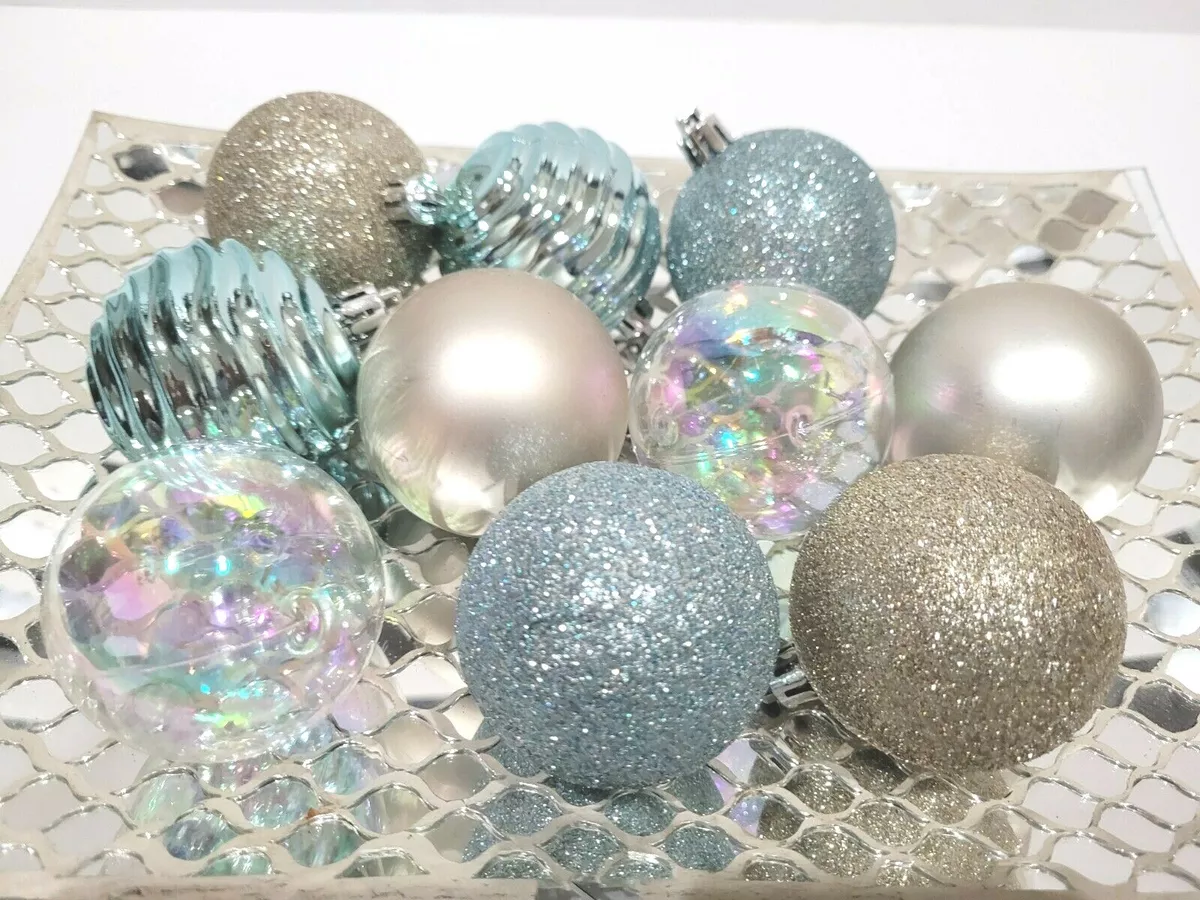 Christmas Coastal Beach Aqua Blue Clear Plastic Glitter Ornaments