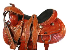 WESTERN HORSE SADDLE FULLY ENGRAVED TOOLED LEATHER BARREL RACING TACK 15 16 17in