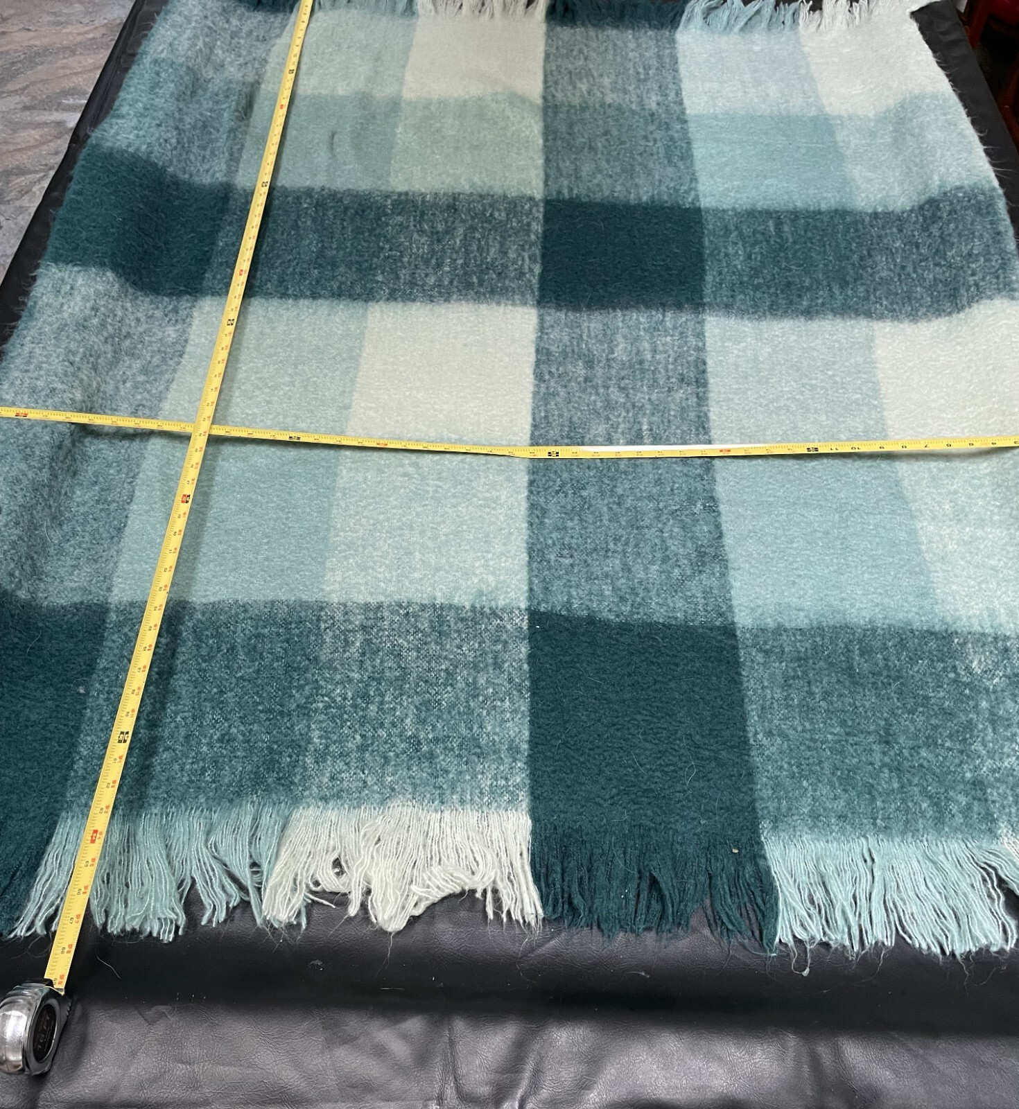 Pier 1 Throw Blanket Green and White Plaid 50 x 67 inches Including