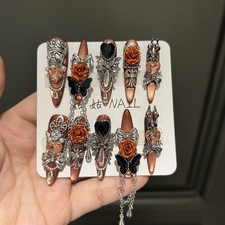 Dark Luxury Handmade Black Press On Nails Long Full Diamond