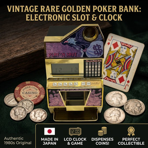 Vintage Play'n Save Golden Poker Bank - Electronic Slot Machine & Clock - Japan