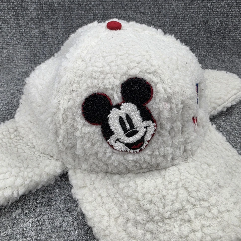 Disney Mickey Mouse Sombrero Gorra Snap Back Niños XS/S Sherpa Imitación Piel Oreja Solapa Blanco Foto 2 de 4