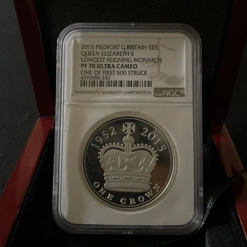 2015 Great Britain Silver £5 Piedfort * Longest Reigning Monarch * NGC PF70 UCAM