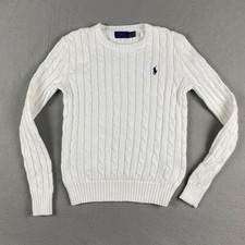 Polo Ralph Lauren Womens Cable Knit Long Sleeve Sweater White XS Preppy pony