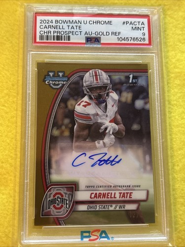 PSA 9 CARNELL TATE 2024 BOWMAN UNIVERISTY CHROME 1ST GOLD 12/50 AUTO Titans