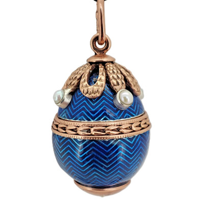 Vintage Imperial Faberge Era Rose Gold Enamel Pearl Easter Egg Pendant
