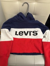 Levi's Kid's Blue and Red Signature Hoodie Cropped Sweatshir Siz S 8-10