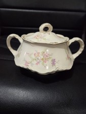 Homer Laughlin Lidded Sugar Bowl Double Handled Soft Floral Pattern Made In USA