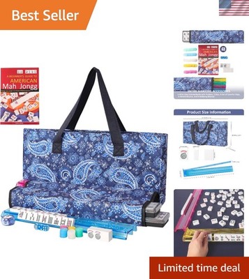 High-Quality American Mahjong Set: 166 Tiles, Racks & Elegant Blue Travel Case