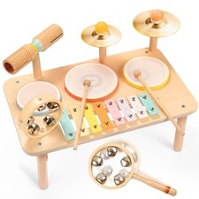 Kids Drum Set   10-in-1 Montessori Toys for 1-3 Year Old  Wooden Musical Ins...