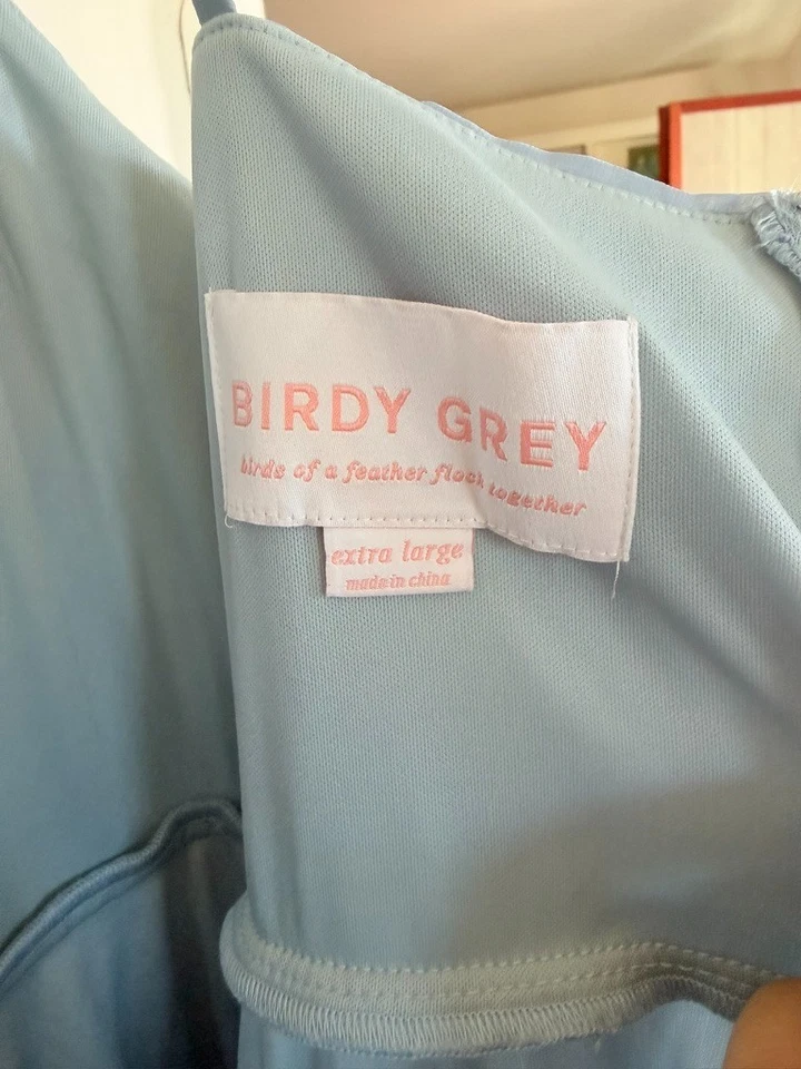 Vestido de Dama de Honor Gris Pájaro Gwennie Gasa Azul Polvoriento Talla XL Fluido Foto 4 de 4