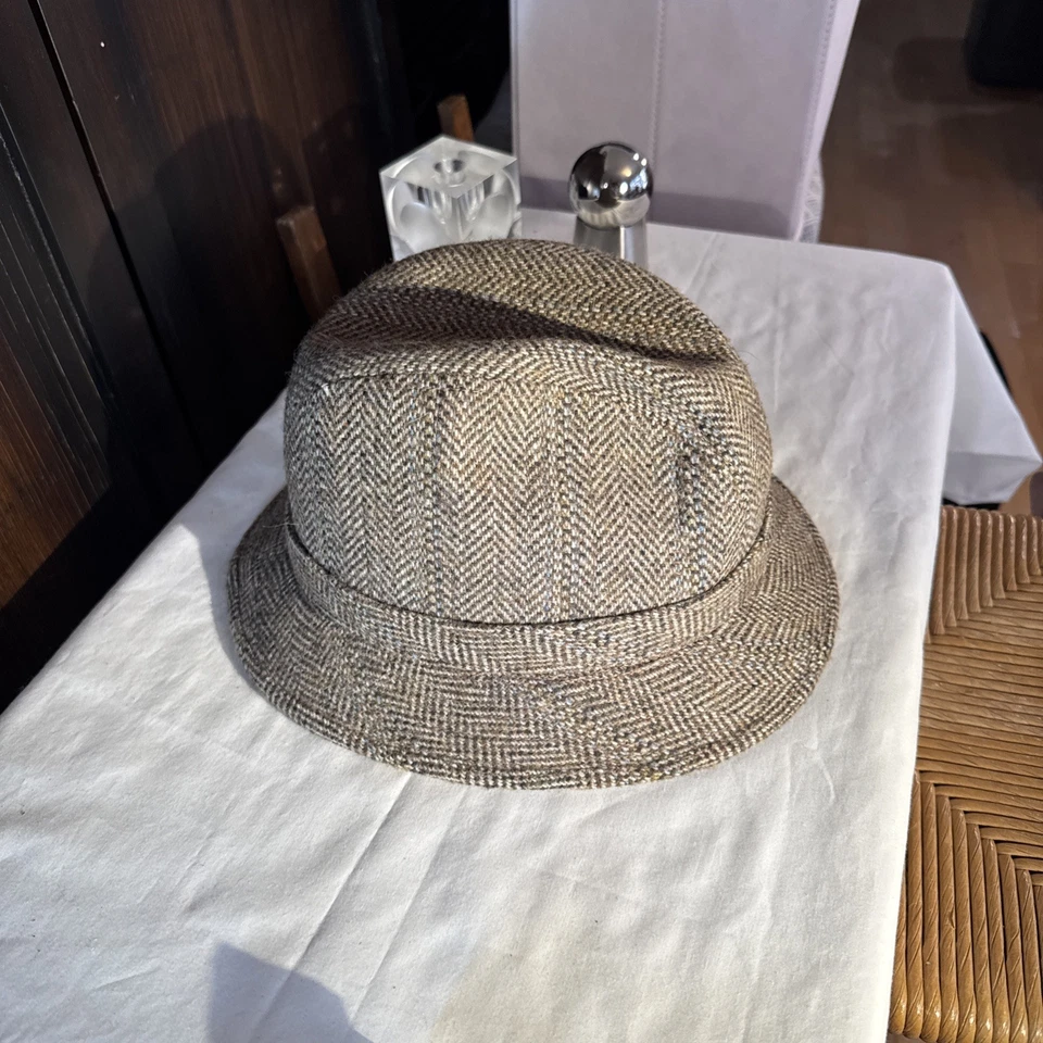 Sombrero Trilby Vintage Stetson Marrón Lana Camel Tweed. Talla XL Foto 4 de 4
