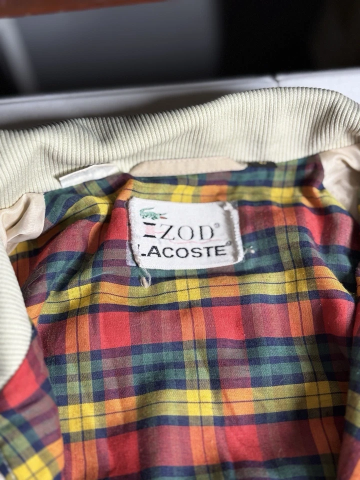 Vintage  Izod Lacoste Tan Harrington Plaid Lined Full Zip Jacket Men L - Image 2 of 3