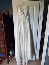 Cap Sleeve Wedding Dress Chiffon Vintage Style   Beading Detail Open Back Sz 4