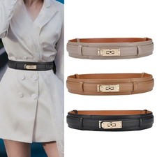 Real Leather Waist Belt Gold Metal Buckle Dresses Coats Waistband Adjustable