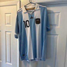 2011 World Cup Argentina Lionel Messi #10 Soccer Authentic Jersey Collar Size XL