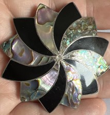 Vintage Taxco Brooch Pin Sterling Silver Abalone Pinwheel Flower Gift Jewelry
