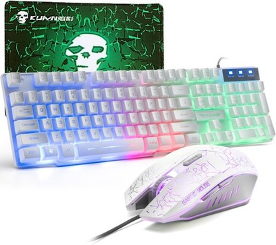 Ziyoulang Gaming Tastatur, Maus & Set 104 Tasten UK Layout QWERTZ Rainbow Backlit