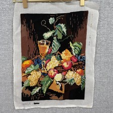 Handmade Needlepoint Tapestry Fruit Wine Still Life Unframed Wall Art Colorful