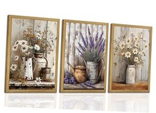 Wood Rustic Floral Wall Art Set of 3, Vintage 16L" x 12W" Colorf Floral Framed