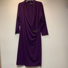 Lauren Ralph Lauren Faux Wrap Dress Womens XL Purple Excellent Buckle Detail