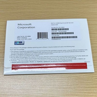 New Win Pro 10 64Bit Eng Intl 1pk DSP OEI DVD Version 22H2 For