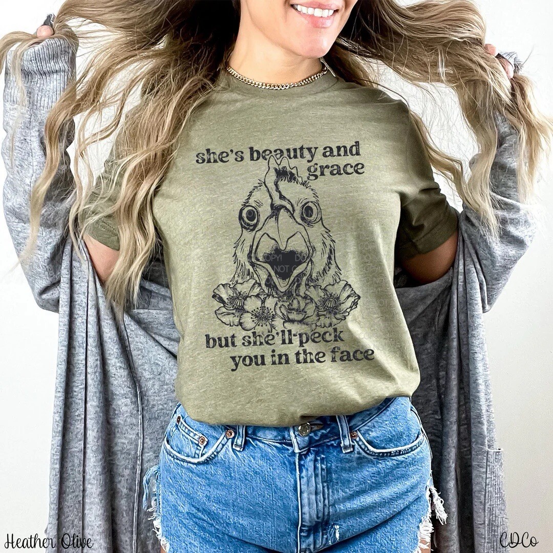 NEW FUNNY CRAZY CHICKEN BELLA + CANVAS TSHIRT - MSG W/SIZE & COLOR CHOICE