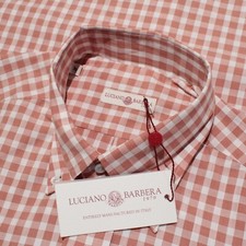 Luciano Barbera NWT Casual Button Down Shirt Sz M in Orange  White Check Cotton