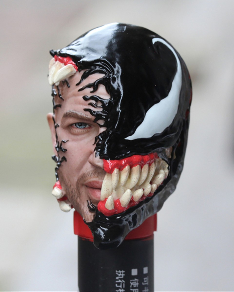 1/6 Venom Eddie Brock Half Face Head Carved DIY 12'' Hot 1/6 Venom Eddie Brock Half Face Head Carved DIY 12'' Hot