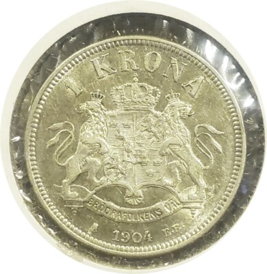 SWEDEN 1 KRONA 1904 ~ SCARCE DATE ~ LUSTROUS CHOICE ABOUT UNCIRCULATED COIN
