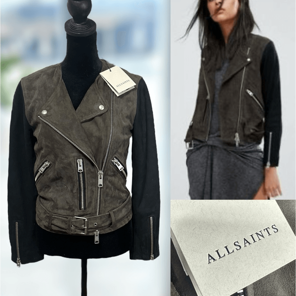ALLSAINTS Jensen ColorBlock Leather Suede Biker Jacket Size
