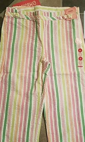 NWT Gymboree SPRING FUN Girls size 6 carpi pants striped summer vtg adj waist - Picture 2 of 2