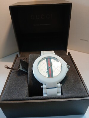 GUCCI Buckle Strap Watch EUC Gucci U-Play Kit 129 Medium White Leather Watch Strap and  main image 3