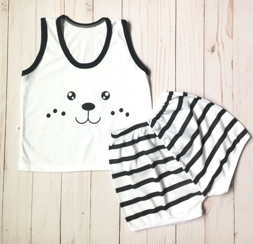 Unisex Baby Kleinkind Sommer Outfit Set 2-teilig ärmellos & kurz, weiß (9M-12M) - Bild 2 von 6