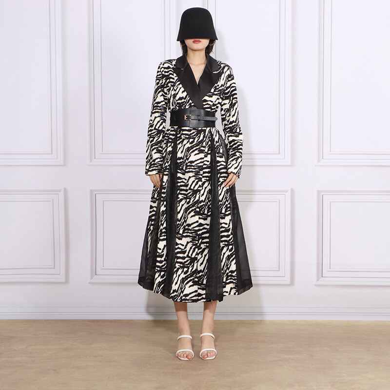 Women's Autumn Fashion Blazer Lapel Floral Slim Fit Waist Aline Long