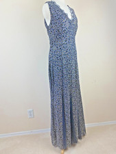 Candalite Navy Blue Maxi Dress M Gold Sequin Scallop Neckline Gown Mesh Sheath