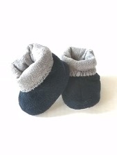 Slippers Navy Blue and Grey with Bear on Ankle Cuff Infant Size M  EUC  